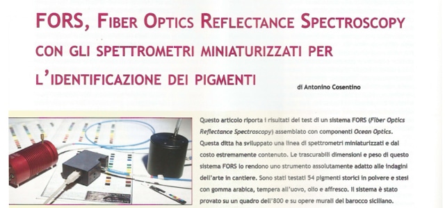 FORS, Fiber Optics Reflectance Spectroscopy con gli spettrometri miniaturizzati per l’identificazione dei pigmenti